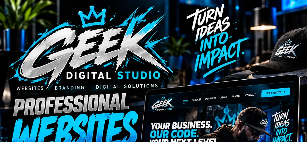 Geek Digital Studio branding and laptop website concept